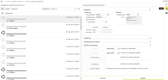 Detailansicht einer Rechnung im Workflow