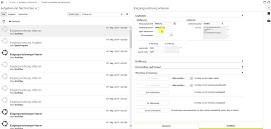 Detaillierte Ansicht einer Eingangsrechnung im Workflow