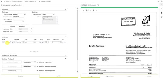 Kontierung im Zuge des Eingangsrechnungsworkflows