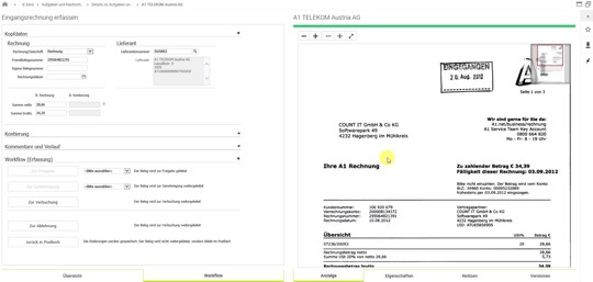 Genaue Ansicht der gescannten Rechnung