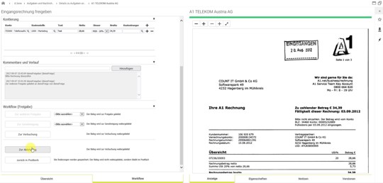 Ablehnung einer Eingangsrechnung im Zuge des Workflows