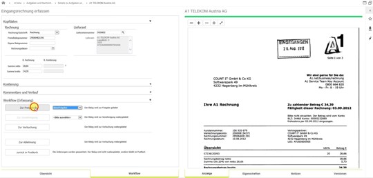 Eingangsrechnung zur Freigabe weiterleiten