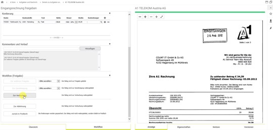 Verbuchung einer Eingangsrechnung im Zuge des Workflows